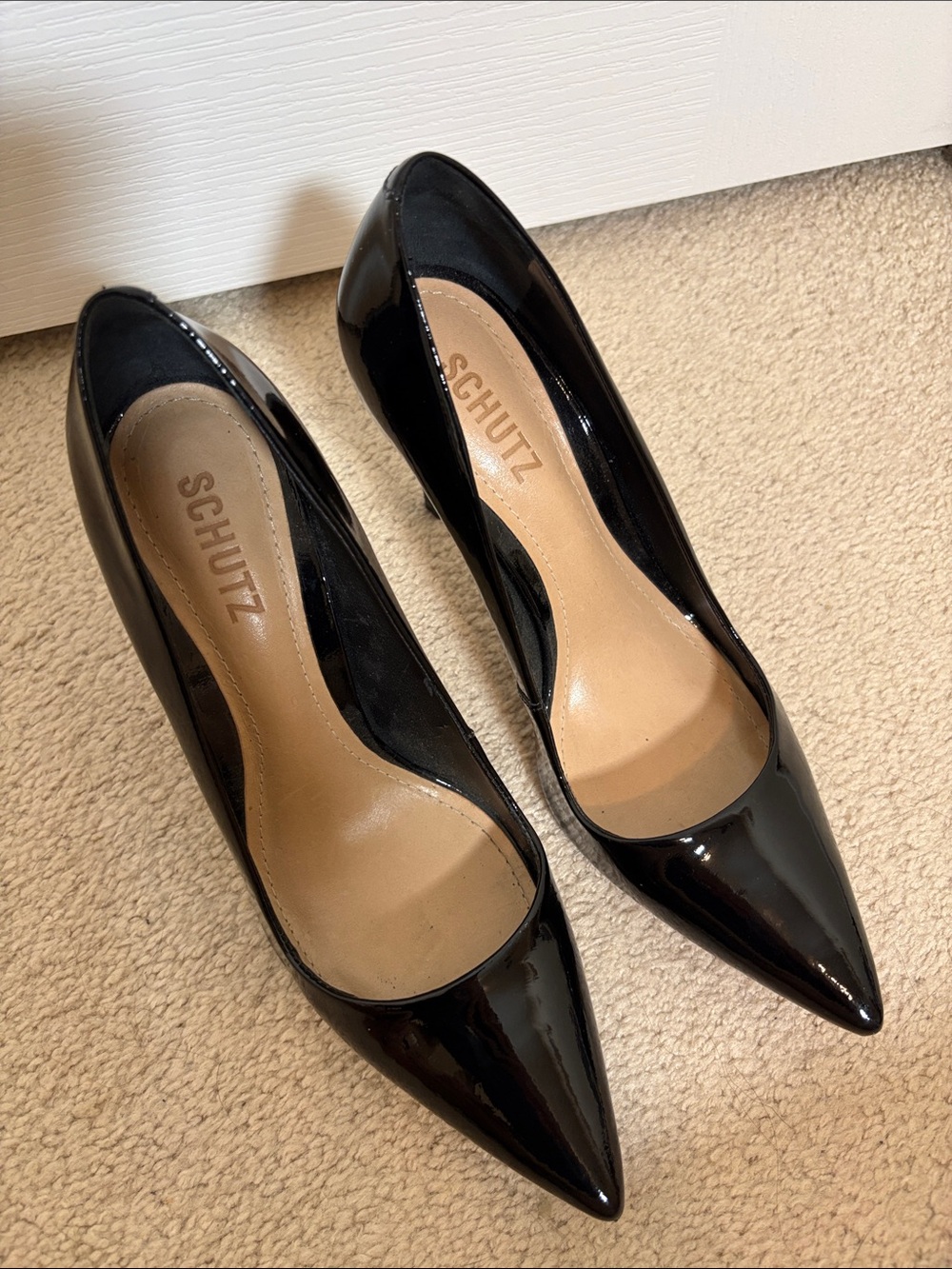 Schutz Patent Leather Stilettos with Suede Heels